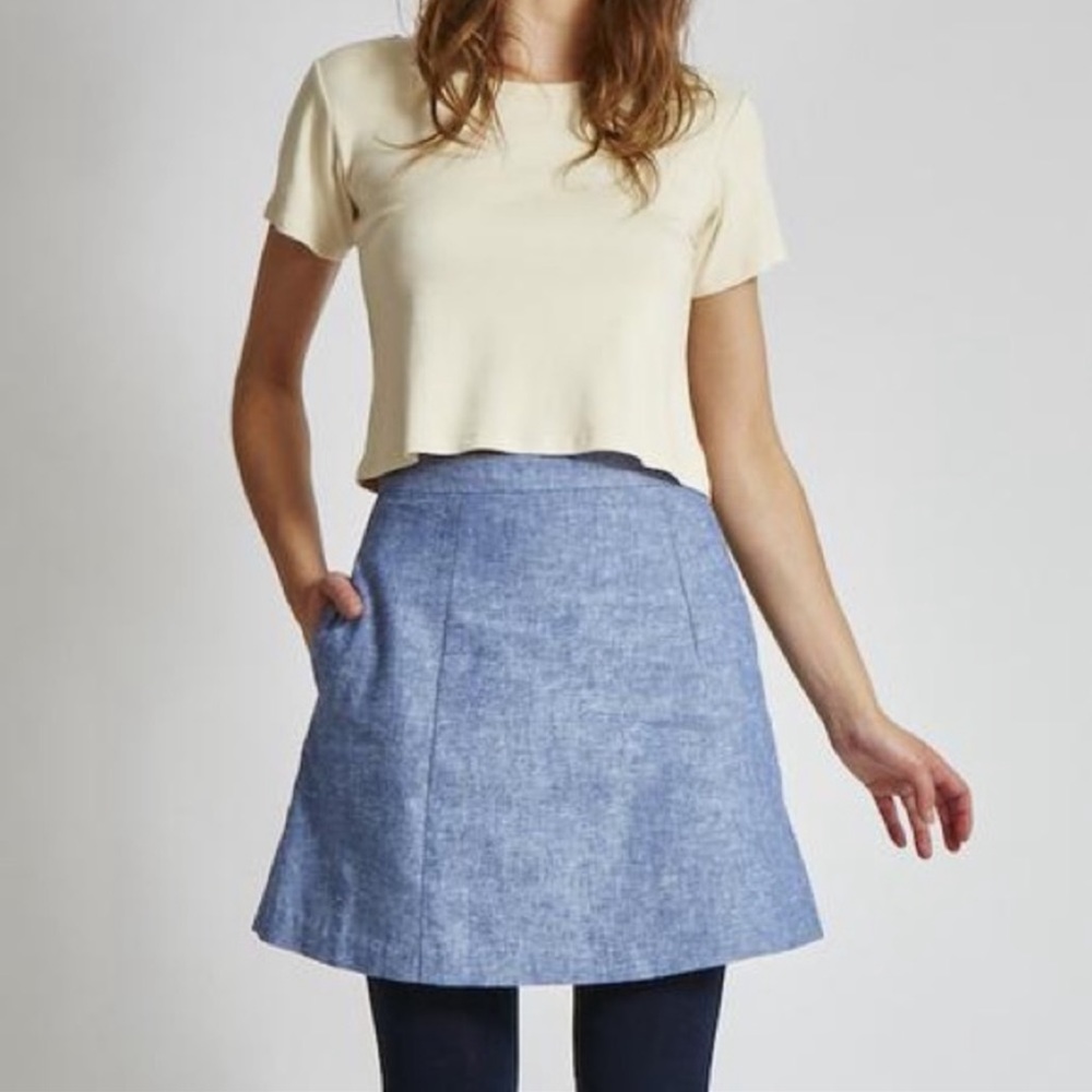 VAUTE Brooklyn Mini Skirt Brown Organic Linen Flare Pockets Lined Sz S